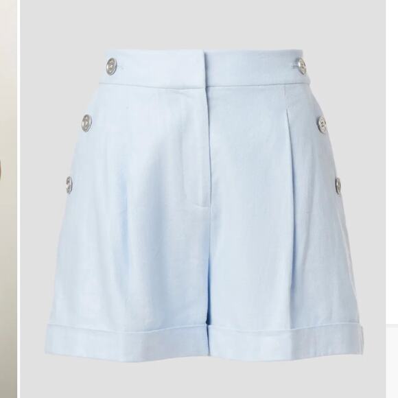 Michael Kors Blue Linen Trouser Shorts SIZE 10 Pleated Wide Leg Designer $125 - Picture 9 of 11